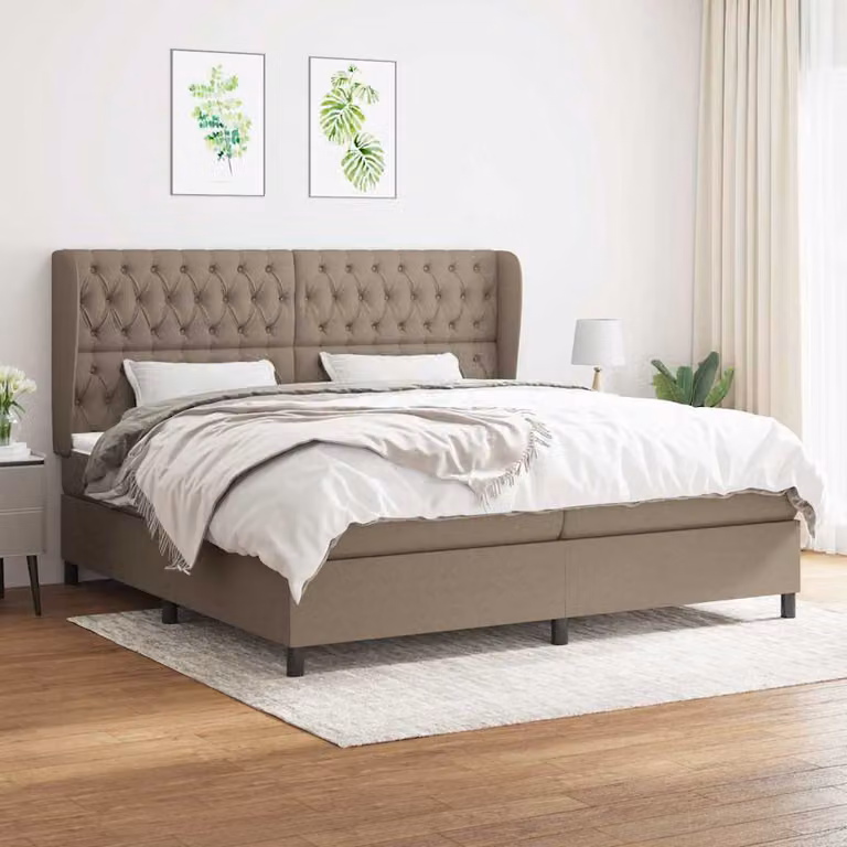 vidaXL Giroletto a Molle con Materasso Ibrido in Tessuto Beige e Bianco L/P/H: 200 x 200 x 128 cm