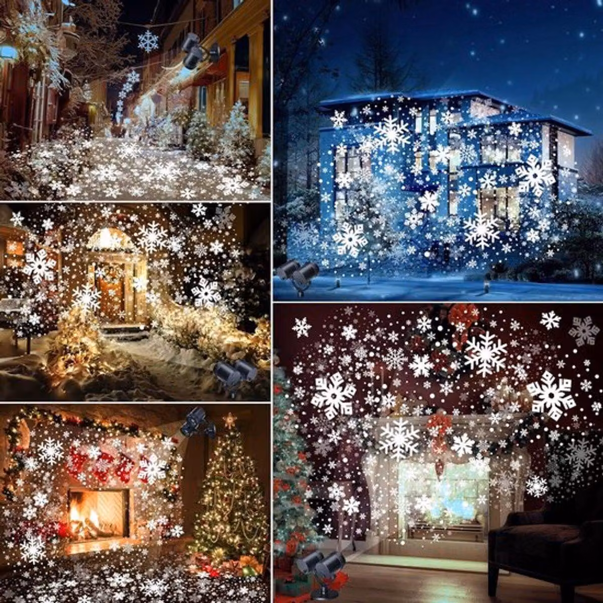 Proiettore da esterno a doppio raggio, con fiocchi di neve LED dinamici, illuminazione natalizia impermeabile per giardino, finestre, pareti e altro