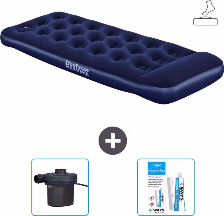 Materasso gonfiabile Bestway - 1 persona - 76 x 185 x 28 cm - Blu - Accessori inclusi
