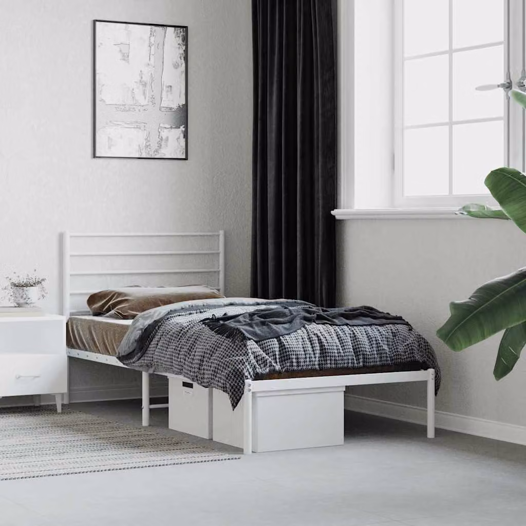 vidaXL Giroletto con Testiera in Metallo Bianco L/P: 90 x 190 cm