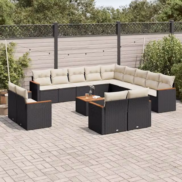 Set di Divani da Giardino Moderno VIDAXL in Polyrattan Nero con Cuscini, 14 Pezzi