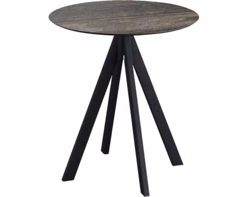 Infinity - Tavolo da patio, struttura nera + piano in HPL effetto legno Riverwashed Ø70 cm, 1 pezzo