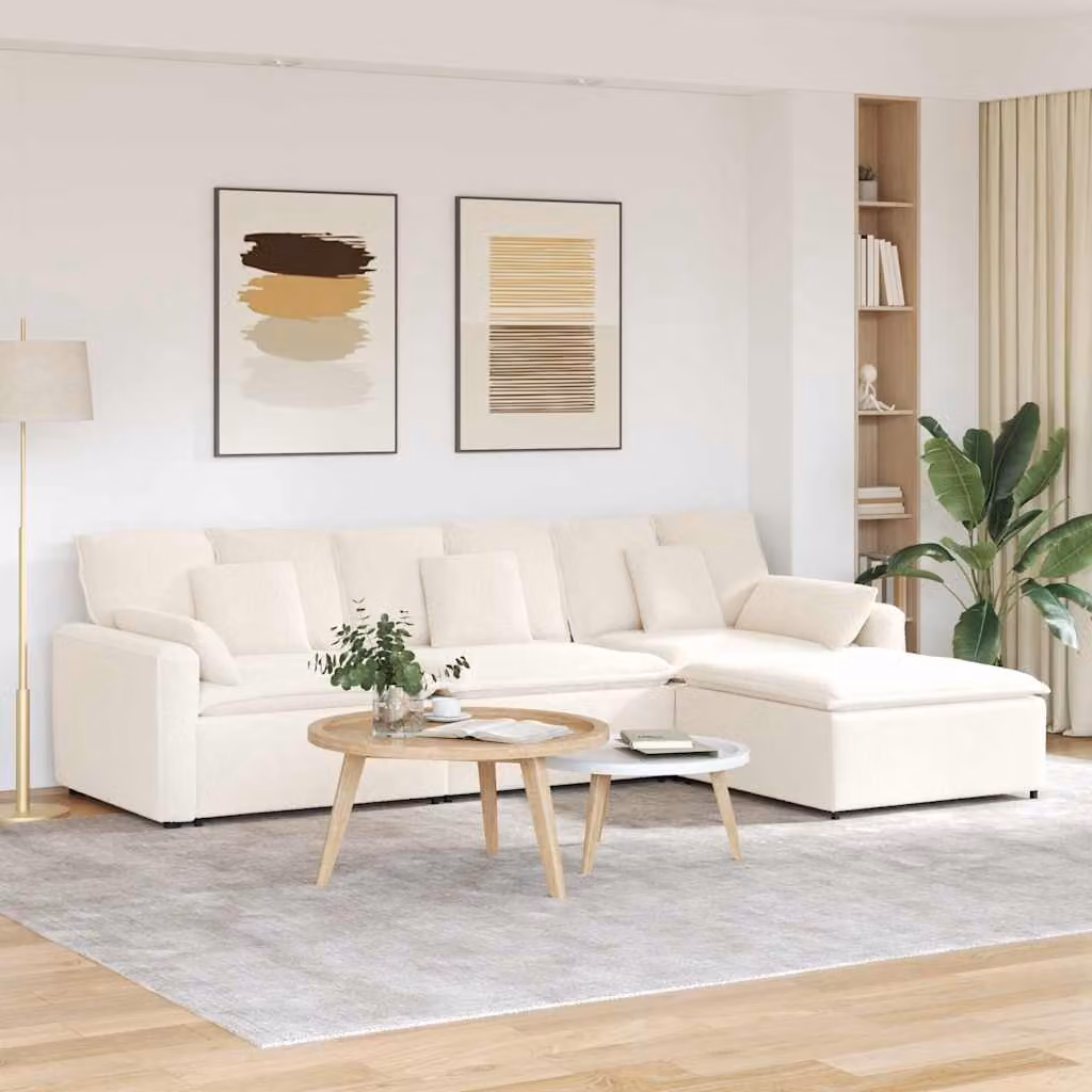 vidaXL Divano Modulare a L in Tessuto Bouclé Reversibile con Cuscini, Colore Beige e Bianco