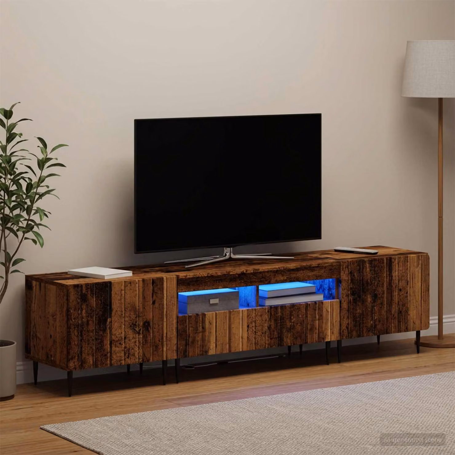 Mobile TV LED vidaXL ZWOLLE in legno antico con illuminazione integrata, marrone e grigio