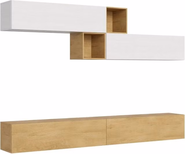 Composizione parete soggiorno moderna Itamoby A110 bianca opaca L: 308 cm, P: 39,2 cm, H: 40 cm – 1