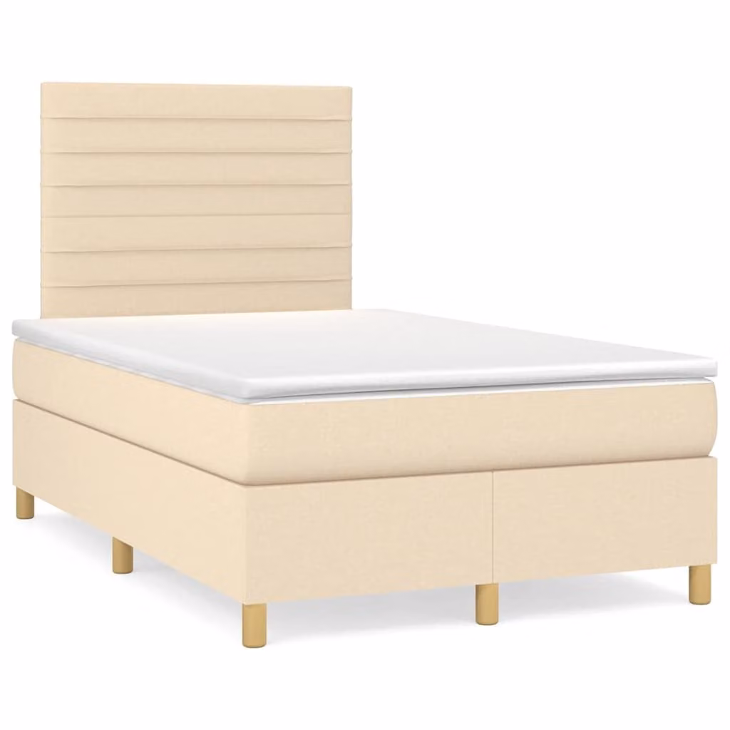 vidaXL Letto Ibrido con Giroletto a Molle e Materasso a Tasche in Tessuto Beige e Bianco L/P: 120 x 200 cm