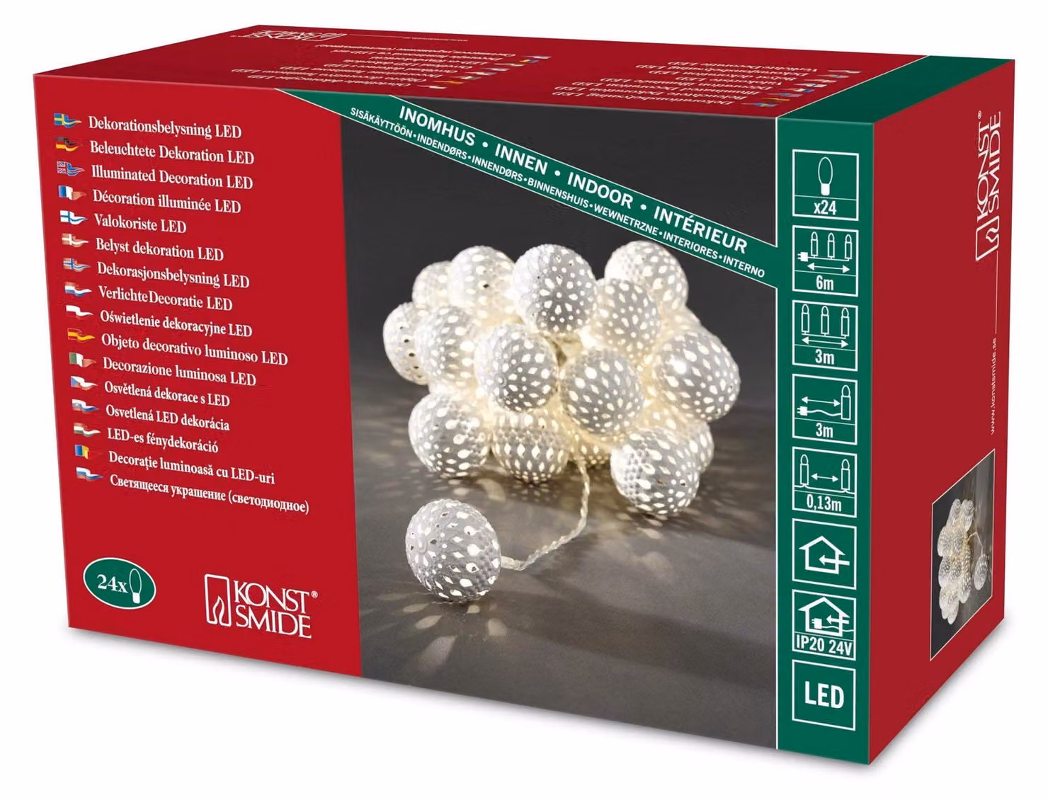 Catena luminosa decorativa, 24 LED, luce calda, per uso interno, alimentazione a corrente