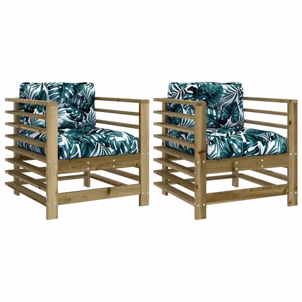 Set di 2 sedie da giardino vidaXL in legno di pino trattato con cuscini verdi e braccioli in stile rustico – 2