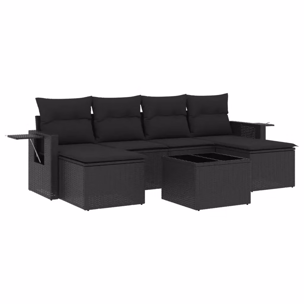 vidaXL Set Divani da Giardino a L con Polyrattan e Cuscini, 7 Pezzi, Nero – 2