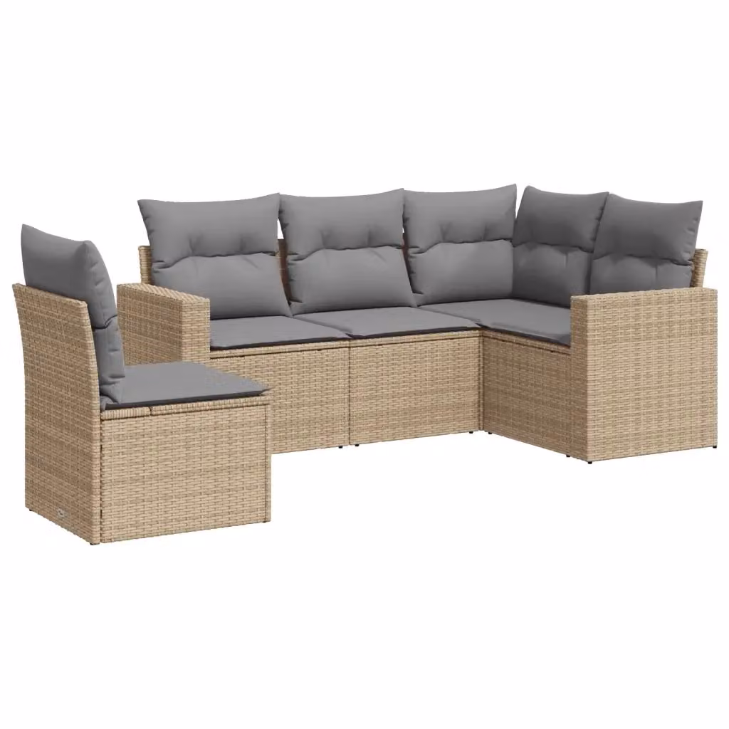 vidaXL Set Divano da Giardino a L con Cuscini Beige e Grigio in Polyrattan e Metallo – 2