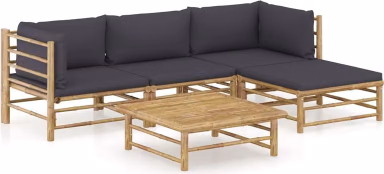 Maison Exclusive - Set da giardino da 5 pezzi con cuscini in bambù grigio scuro