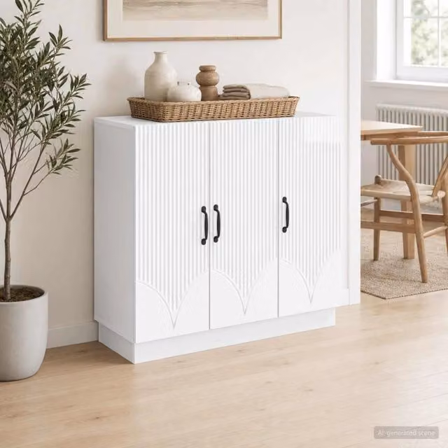 Credenza moderna vidaXL in legno MDF bianco lucido L: 89 cm, P: 34,5 cm, H: 77 cm