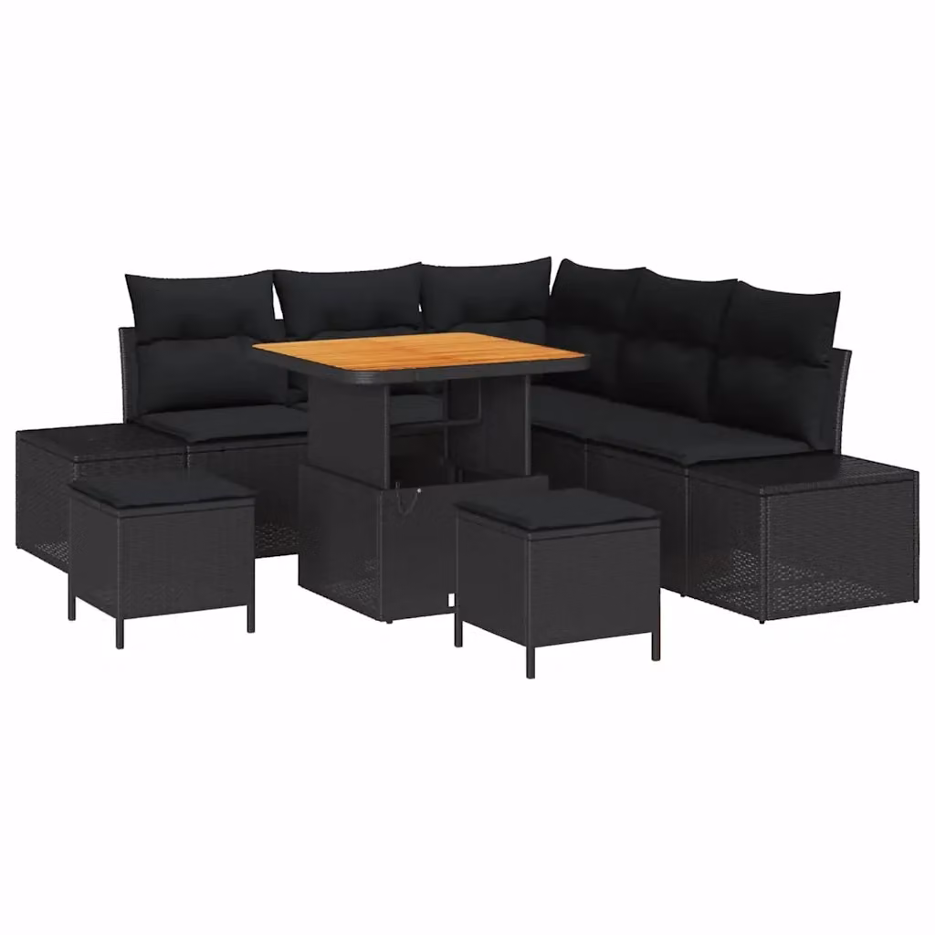 Set Divano da Giardino vidaXL 8 Pezzi a Forma di L con Cuscini Nero in Rattan e Metallo – 2
