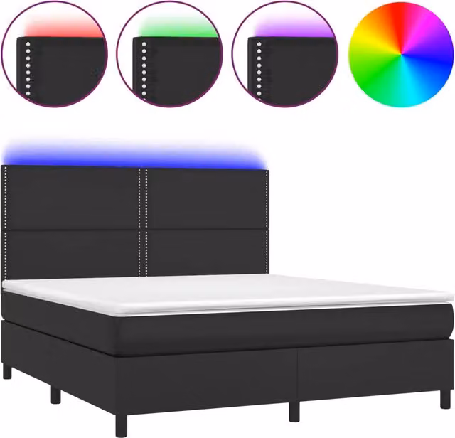 Letto a molle vidaXL con materasso, illuminazione LED sottostante e porte USB, rivestimento in similpelle nero, L/P/H: 180 x 200 x 128 cm