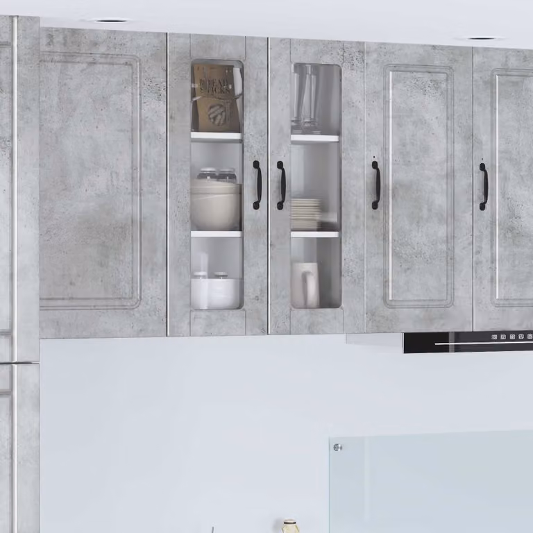 Mobile da parete PORTO vidaXL in legno e vetro, Grigio cemento, L: 60 cm, P: 31 cm, H: 80 cm