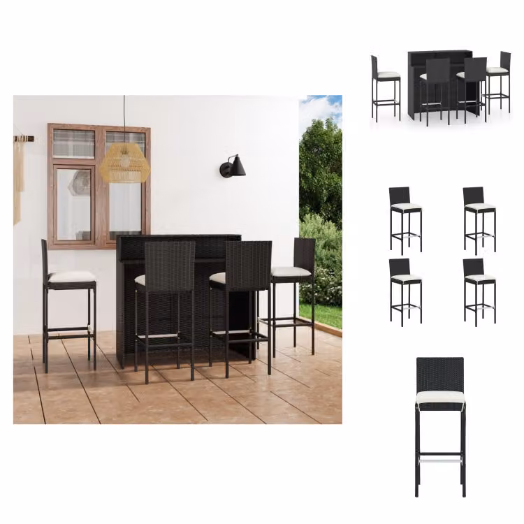 vidaXL Set bar da giardino 5 pezzi con cuscini nero - Set di mobili da giardino