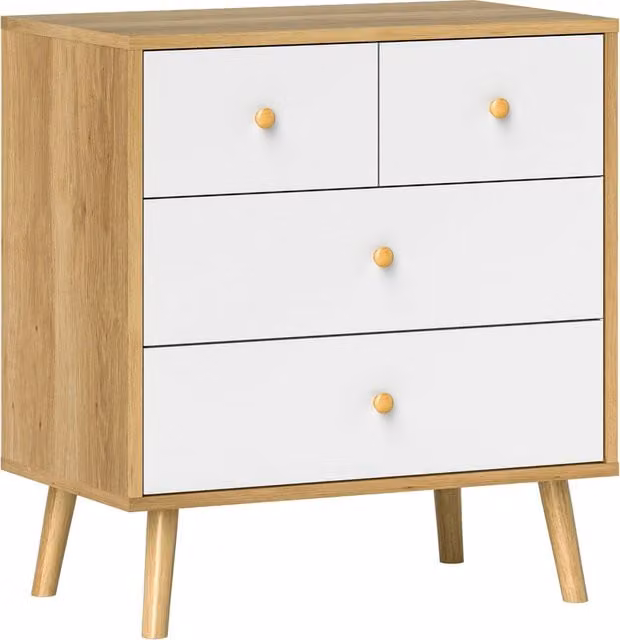 Cassettiera 4 Cassetti Xylo Rovere e Bianco L: 60 cm, P: 35 cm, H: 65 cm