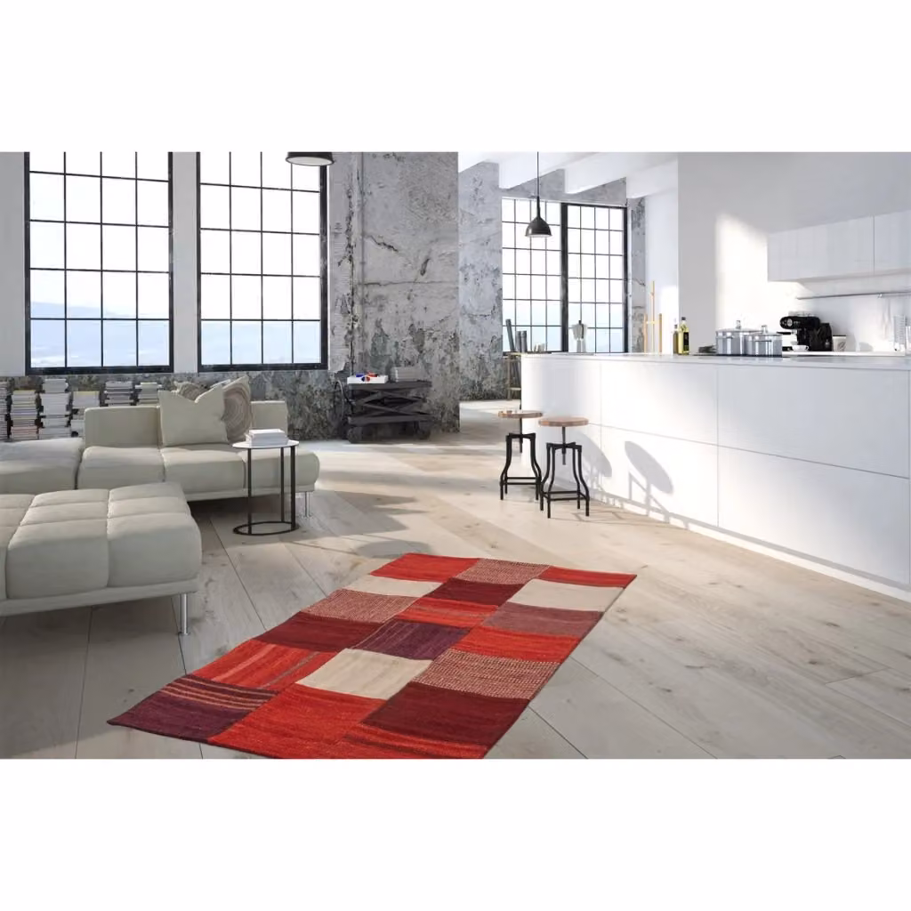 Tappeto Kilim Radical 230 Kendra Home in Lana e Cotone Rosso e Multicolore – 2