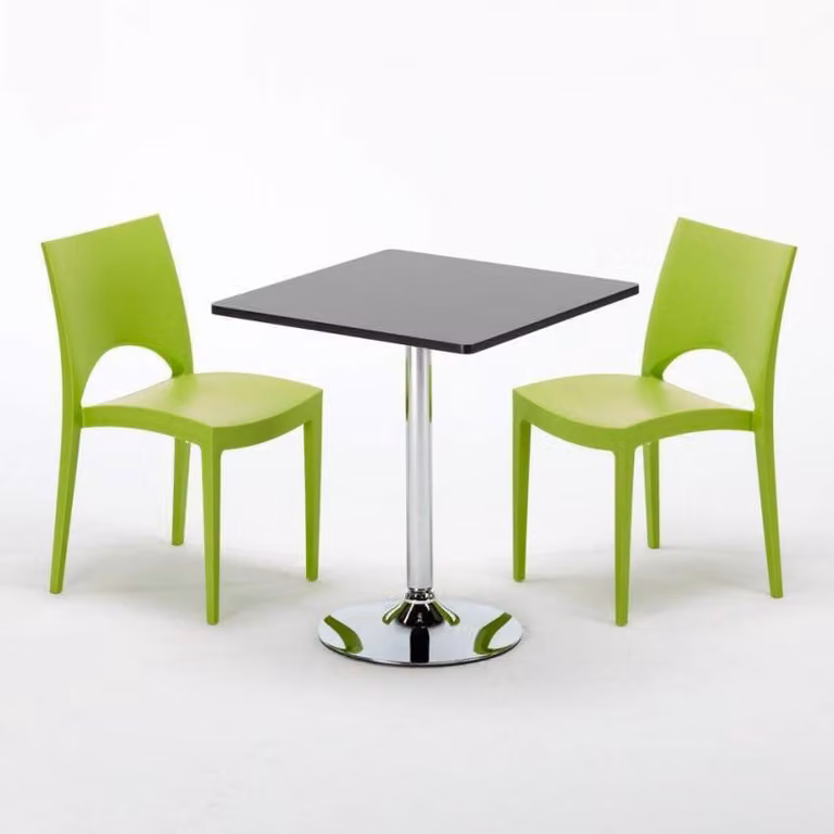 Tavolo quadrato nero e 2 sedie in polipropilene colorato Set di aste per interni Grand Soleil Paris Mojito - Verde