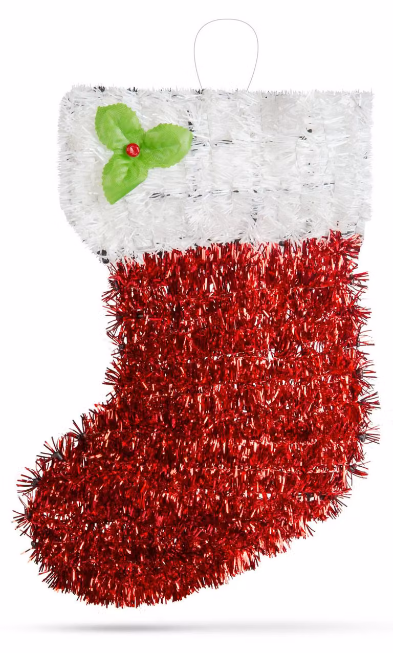Calze natalizie decorative - Rosso/Bianco - Glitterate - 32 x 20 cm