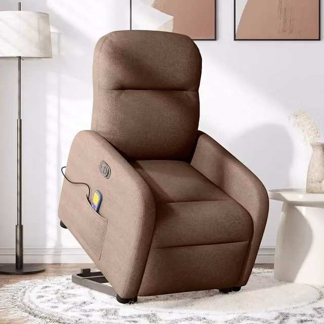 Poltrona Alzapersona Elettrica vidaXL Marrone in Tessuto con Supporto per Senior – 1