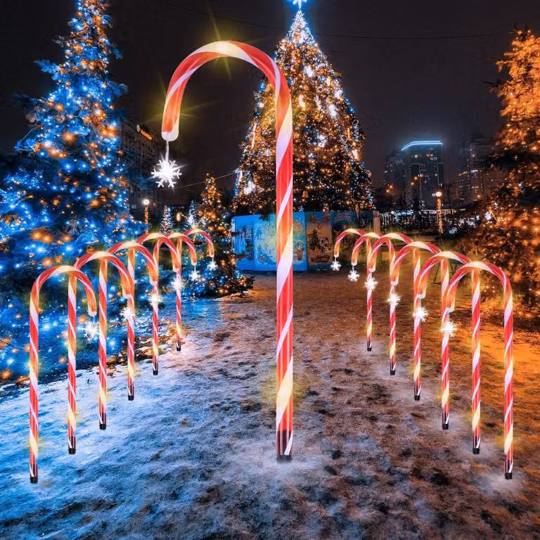 Set di 12 decorazioni a forma di bastoncino di zucchero con luci a LED, 72 LED, grado di protezione IP65, per uso esterno
