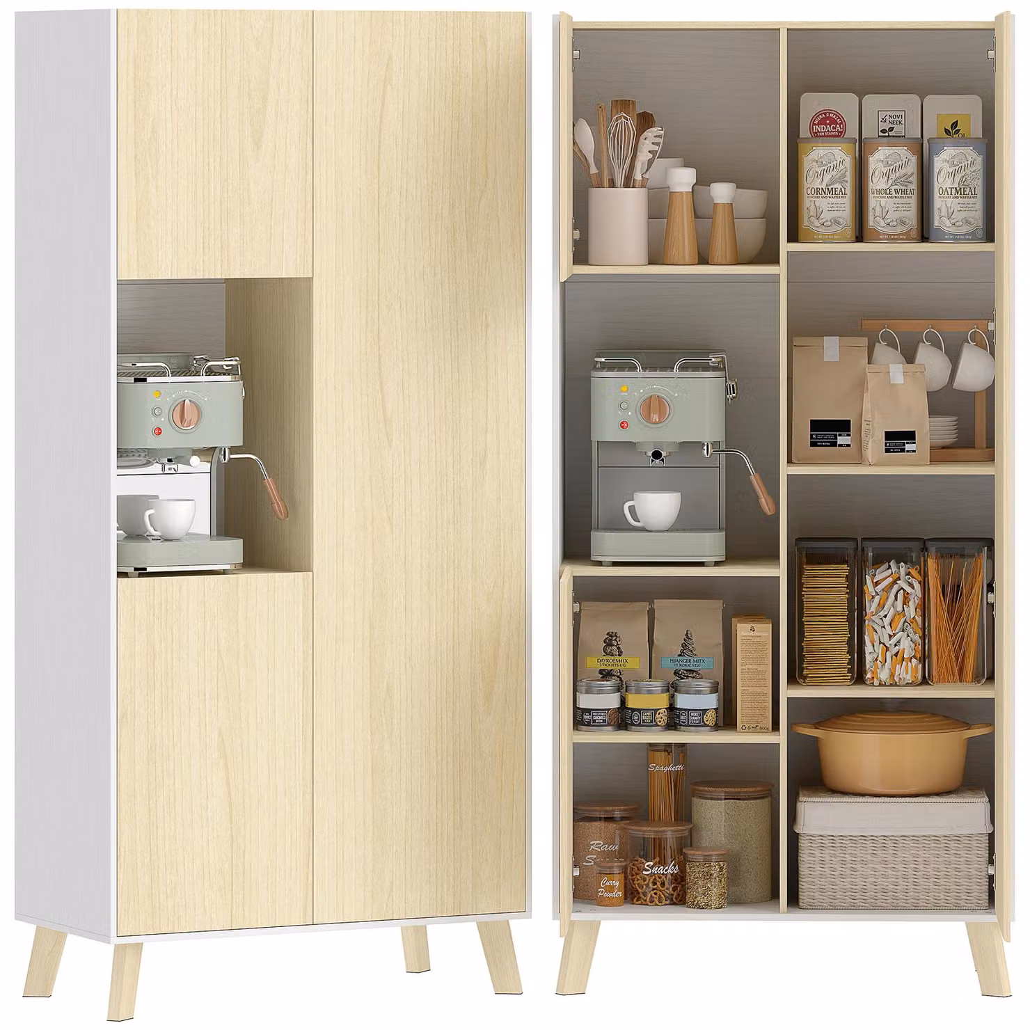 HOMCOM Mobile da cucina a buffet con vano aperto e ripiani regolabili