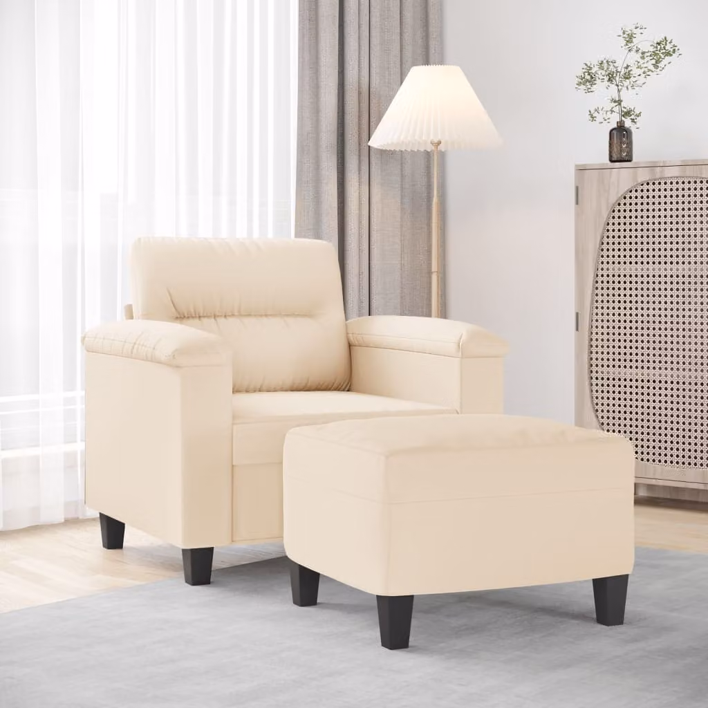 vidaXL Poltrona con Poggiapiedi Beige in Tessuto Microfibra e Struttura in Metallo e MDF