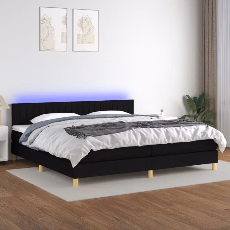 Maison Exclusive - Letto a Molle Materasso e LED Nero 200x200cm in Tessuto
