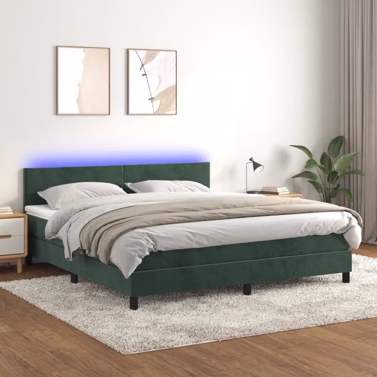 Maison Exclusive - Letto a Molle con Materasso e LED Verde Scuro 160x200cm Velluto