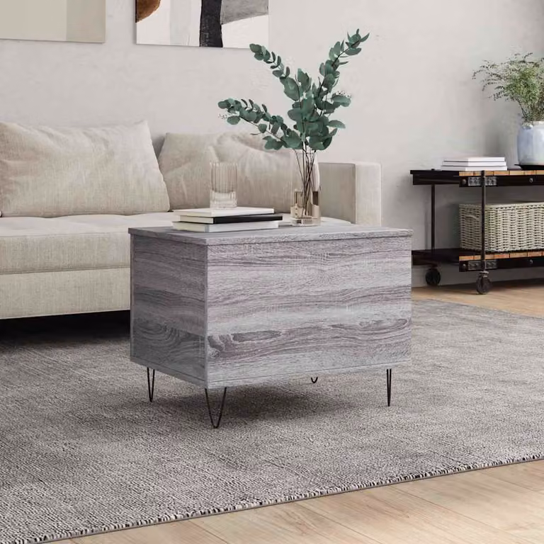 vidaXL Tavolino da salotto moderno in legno e metallo, Grigio, L: 60 cm, P: 44,5 cm, H: 45 cm