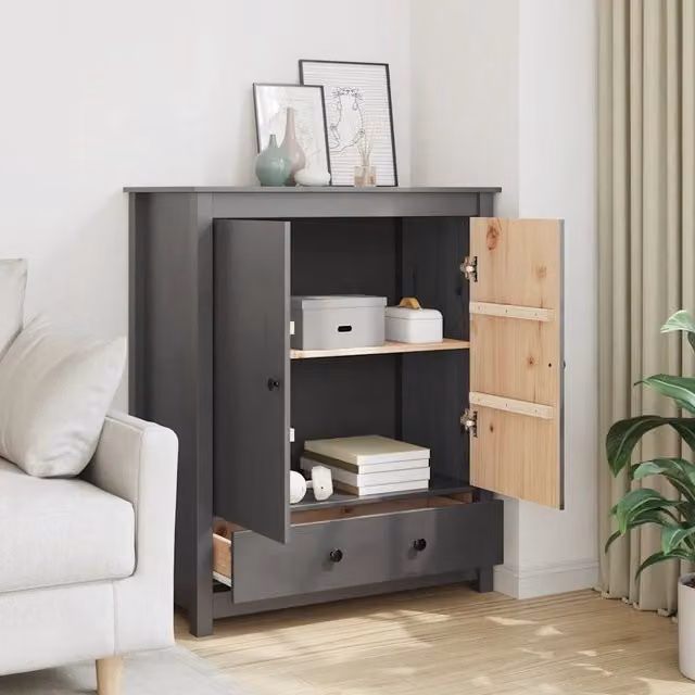 Credenza in legno massello di pino grigia vidaXL L: 83 cm, P: 41,5 cm, H: 100 cm – 1