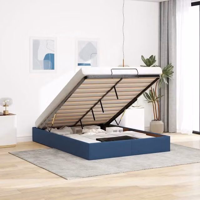Struttura Letto con Contenitore a Sollevamento vidaXL in Tessuto Blu L 140 x P 190 cm