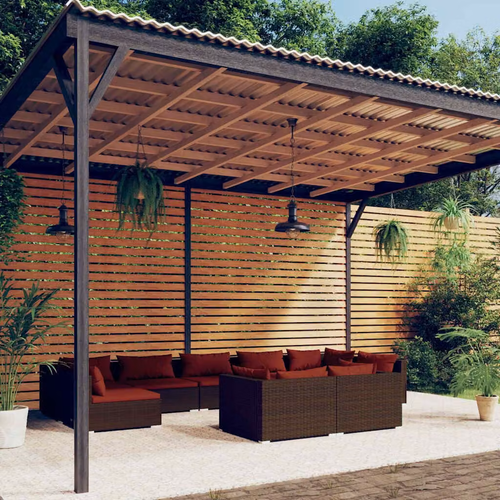 vidaXL Set Divani da Giardino 9 pz in Polyrattan Marrone con Cuscini e Rivestimenti Rimovibili – 1