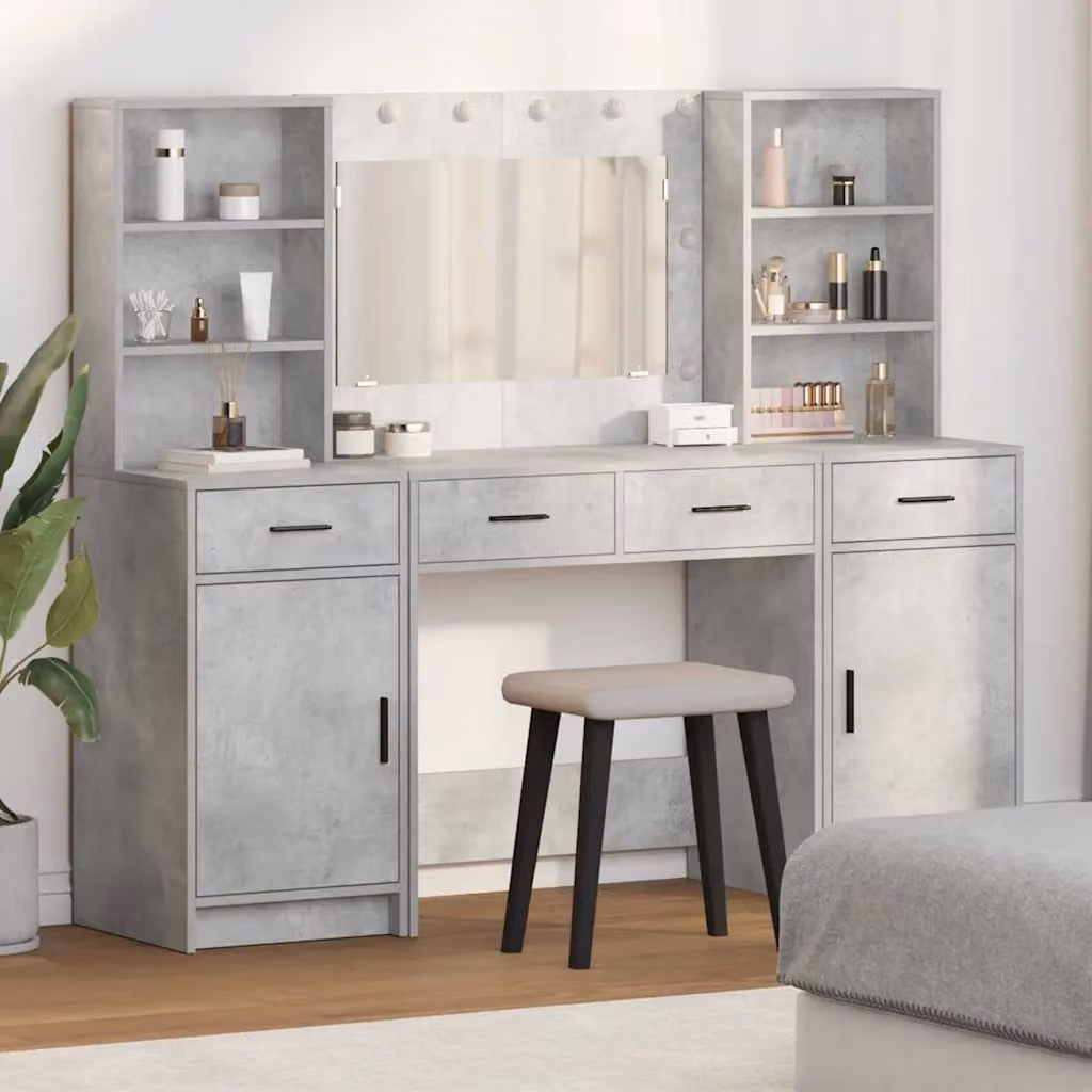 Set da tavolo da trucco con LED vidaXL Hollywood 3 pz Grigio cemento