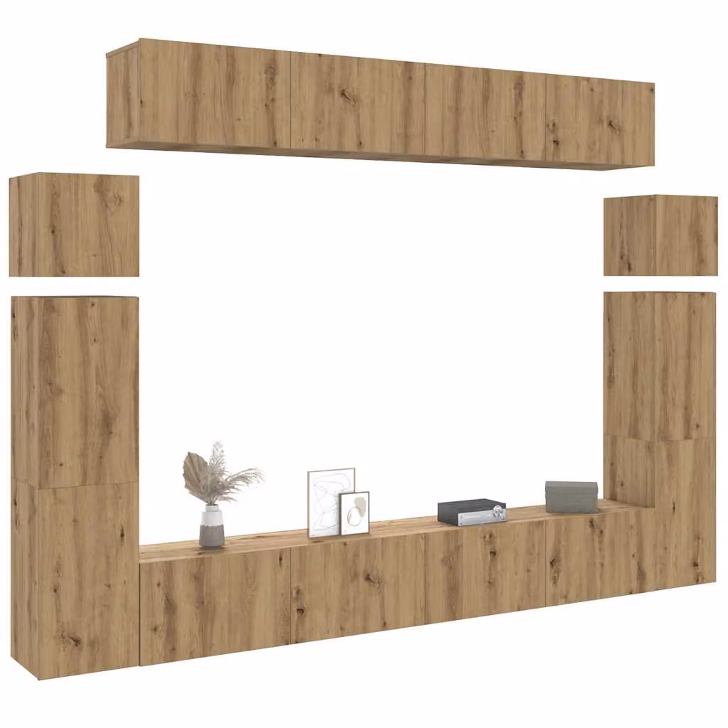 Set Mobile TV da Parete vidaXL in Legno Multistrato e MDF, 8 Pezzi, Colore Marrone Rovere, Stile Moderno