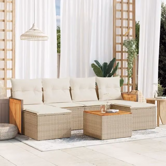 Set Divani da Giardino 7 pz con Cuscini Beige in Polyrattan 3260308