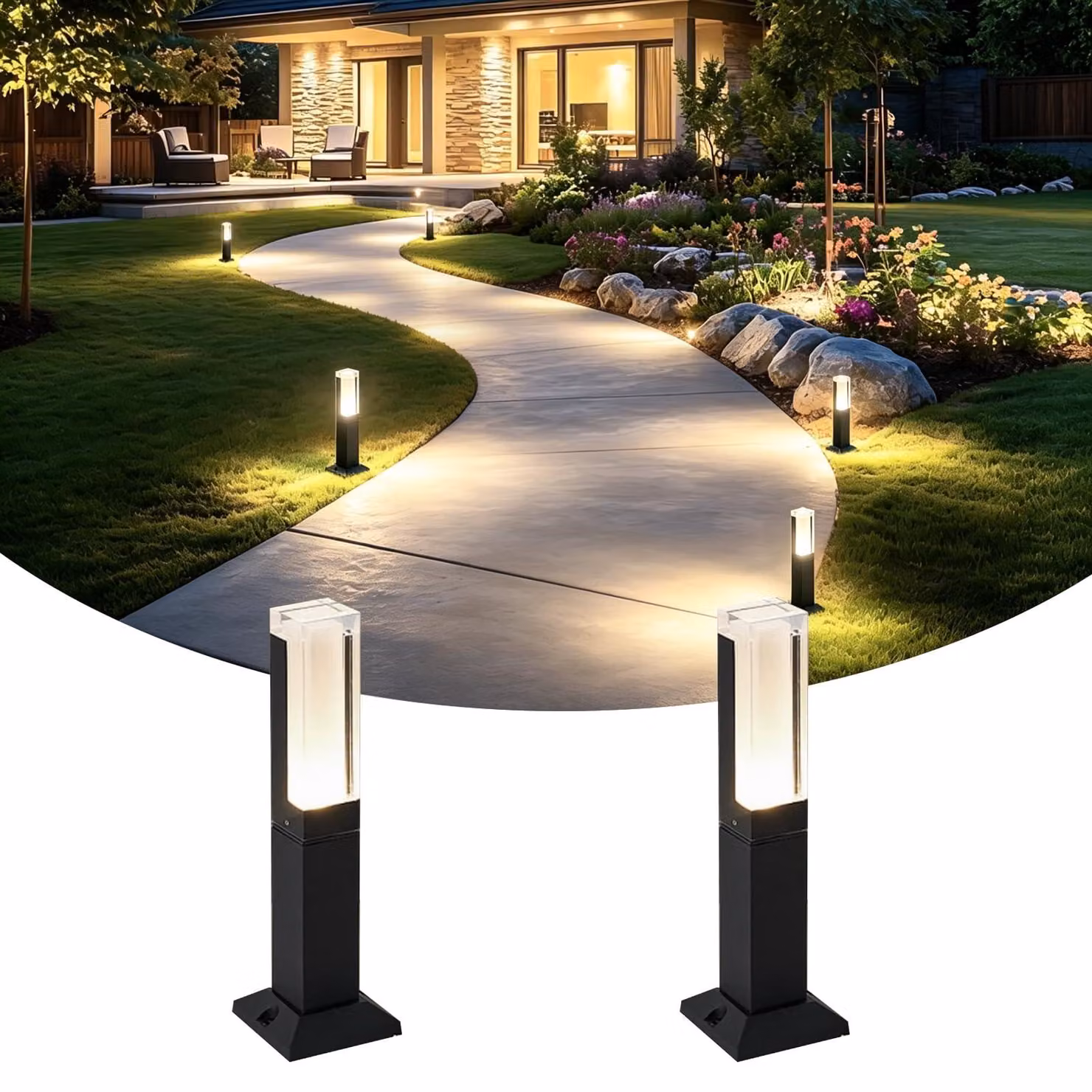 2 lampioni da giardino a LED, lampada da esterno autoportante da 6W, impermeabile IP65