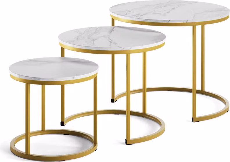 Tavolino da divano Vicco Montreal Bianco/Oro 55 x 55 cm 3 parti, Model 57935