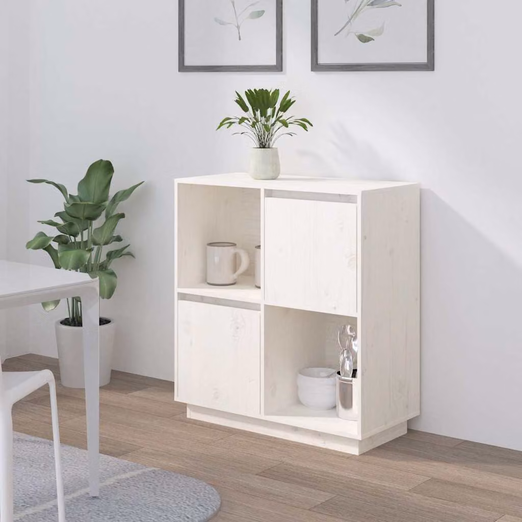 Credenza bianca in legno massello di pino stile rustico vidaXL L: 74 cm, P: 35 cm, H: 80 cm
