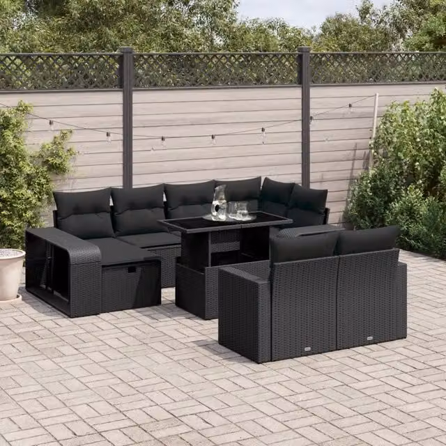 Set di Divani da Giardino a L vidaXL in Polyrattan Nero con 11 Pezzi e Cuscini Inclusi – 1
