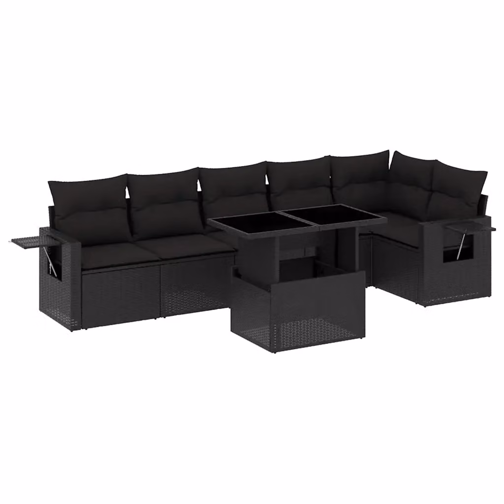 Set Divani da Giardino a L vidaXL in Polyrattan Nero con 7 Cuscini e Tavolino da Esterno – 2