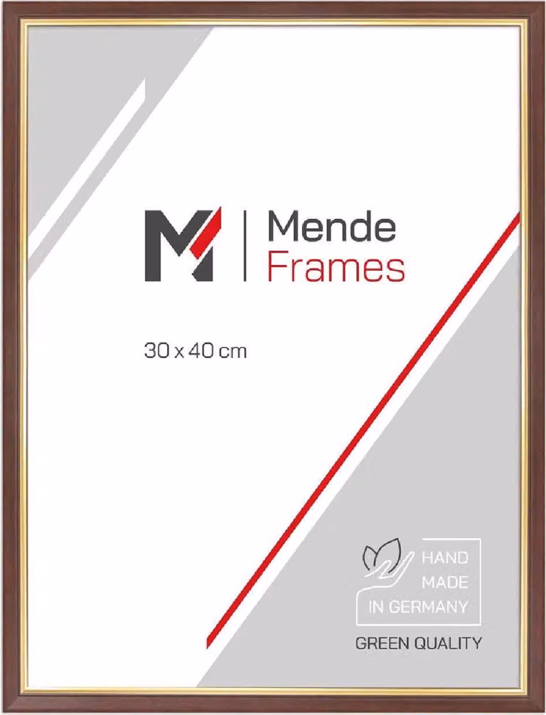 Telaio in legno per vetro artistico, 25x38 cm, noce, bordatura dorata, marca MendeFrames, modello H007