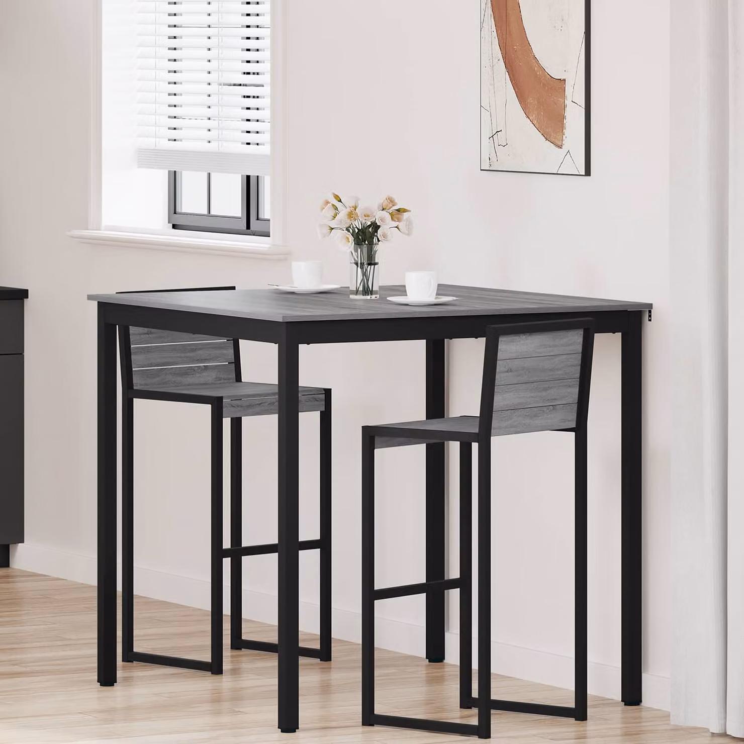 vidaXL Tavolo Bar Moderno Quadrato in MDF Laminato e Metallo, Grigio e Nero, L: 110 cm, P: 110 cm, H: 105 cm