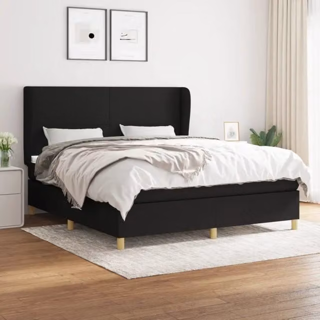 Letto Ibrido vidaXL con Giroletto a Molle e Materasso in Tessuto Nero e Bianco L/P: 180 x 200 cm