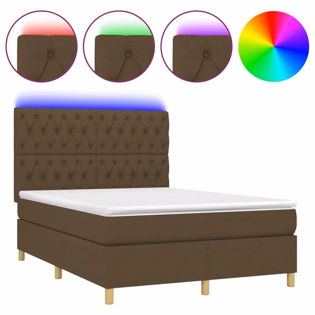 Letto con Materasso a Molle e Illuminazione LED vidaXL, Tessuto Marrone Scuro, L/P: 140 x 200 cm – 2