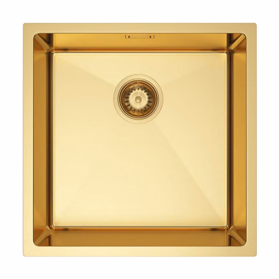 VBChome Lavello da cucina 44×44 cm in acciaio inossidabile color oro senza sgocciolatoio, 1 vasca, lavello da incasso, profondità 21 cm, mobile sottolavello minimo 50 cm, lavello da incasso