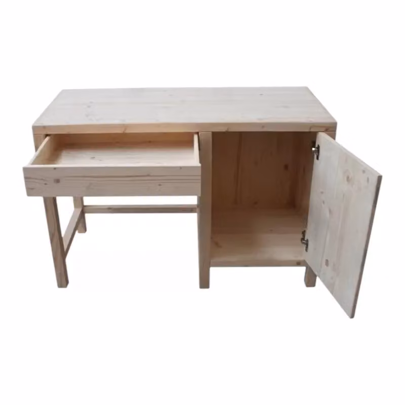 Scrivania porta frigo Cortina in legno massello di Mobili 2G, colore beige, L 120 cm x P 55 cm x H 80 cm – 2