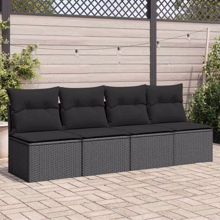vidaXL Divano da giardino moderno a 4 posti in polyrattan nero con cuscini imbottiti e coperture rimovibili