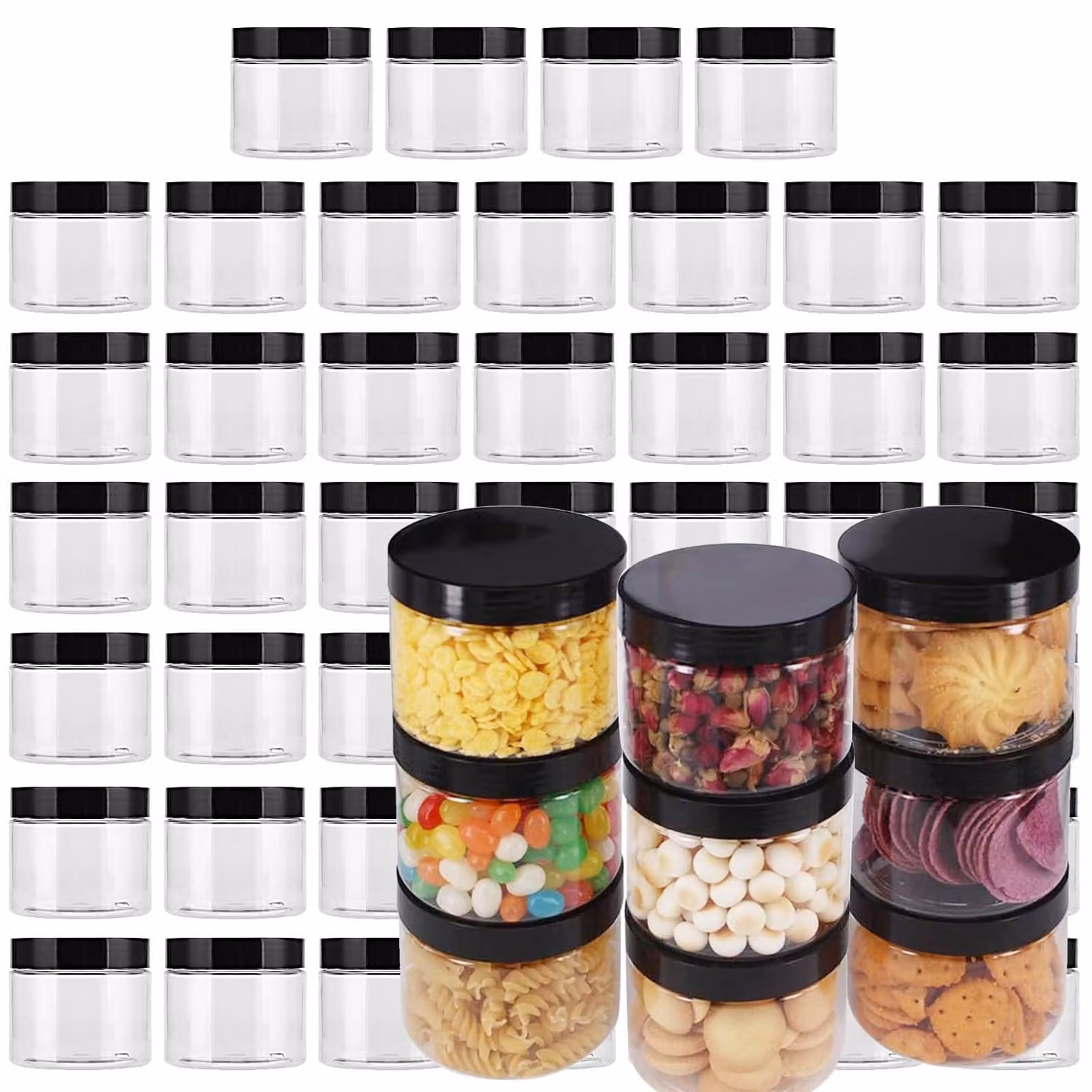 Contenitori in plastica, 46 pezzi - Contenitori da 120 ml - Contenitori in plastica rotondi - Coperchi ermetici - Adatti per alimenti e durevoli - Ideali per hobby/dolcetti - Contenitori per conservazione